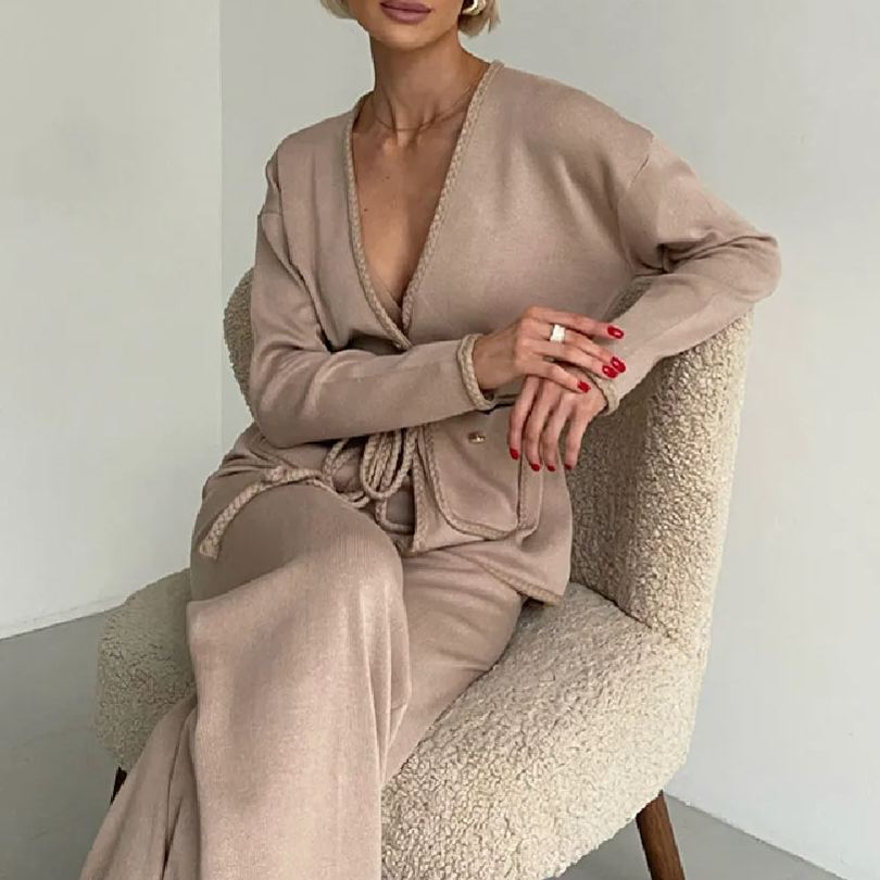 Wool Knit Two Piece Set Solid Color