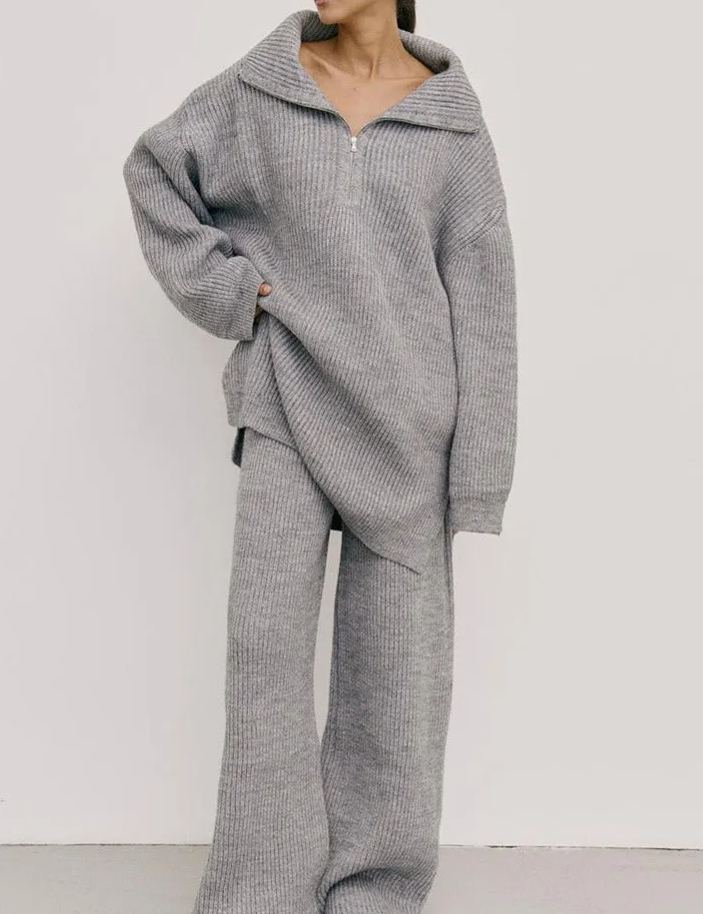 Women's Solid Color Half Zip Sweater Suit