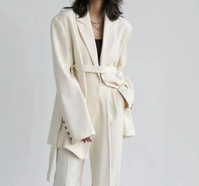Mid-length Draped Blazer With Flutter StrapsWomen's Suits