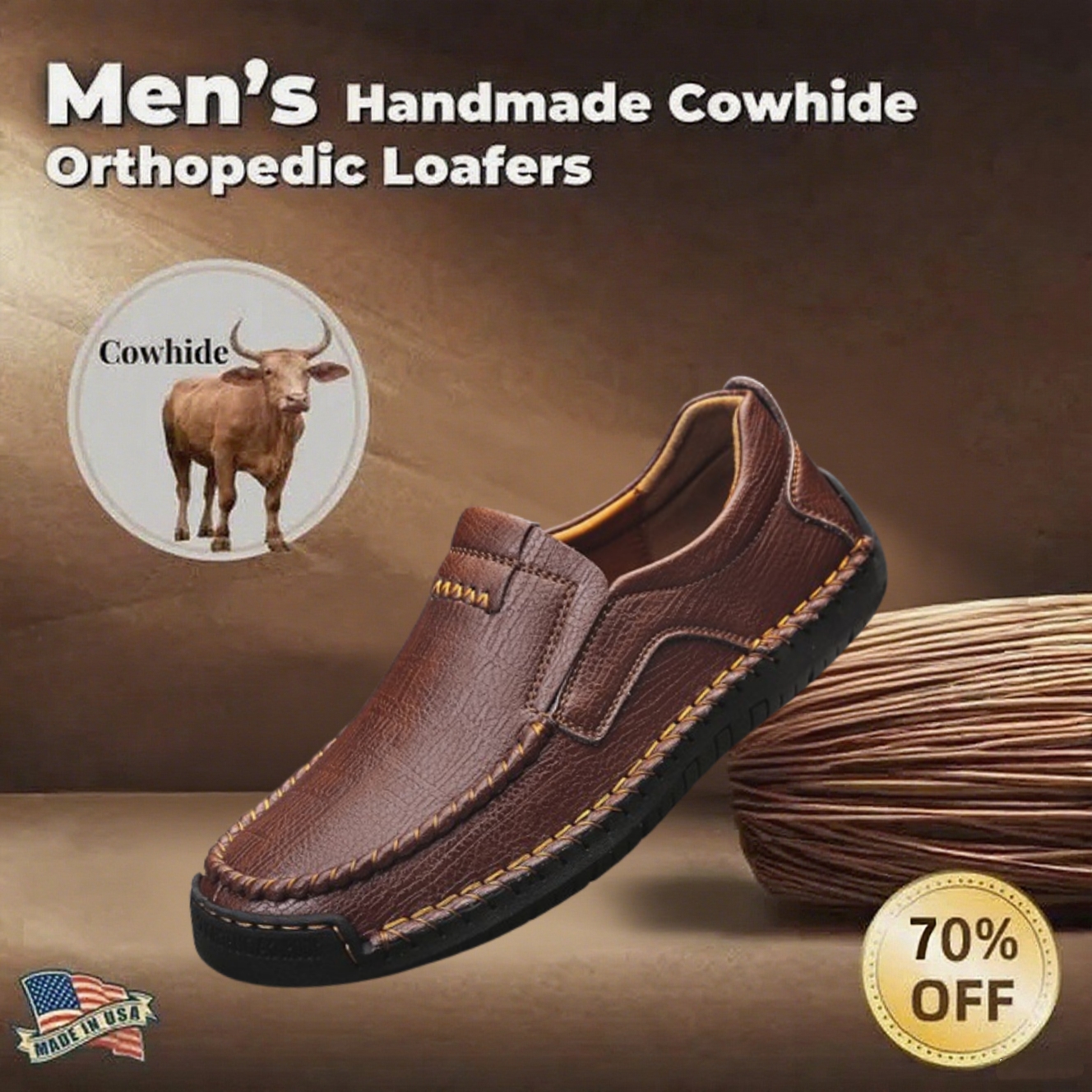 ⏰Last Day 70% OFF - 2025 New Men's Handmade Cowhide Orthopedic Leather Loafers