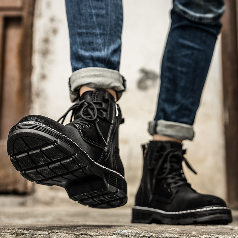 Men's Fashion Classic Work Side Zipper Cowhide Leather Waterproof Ankle Protection Boots