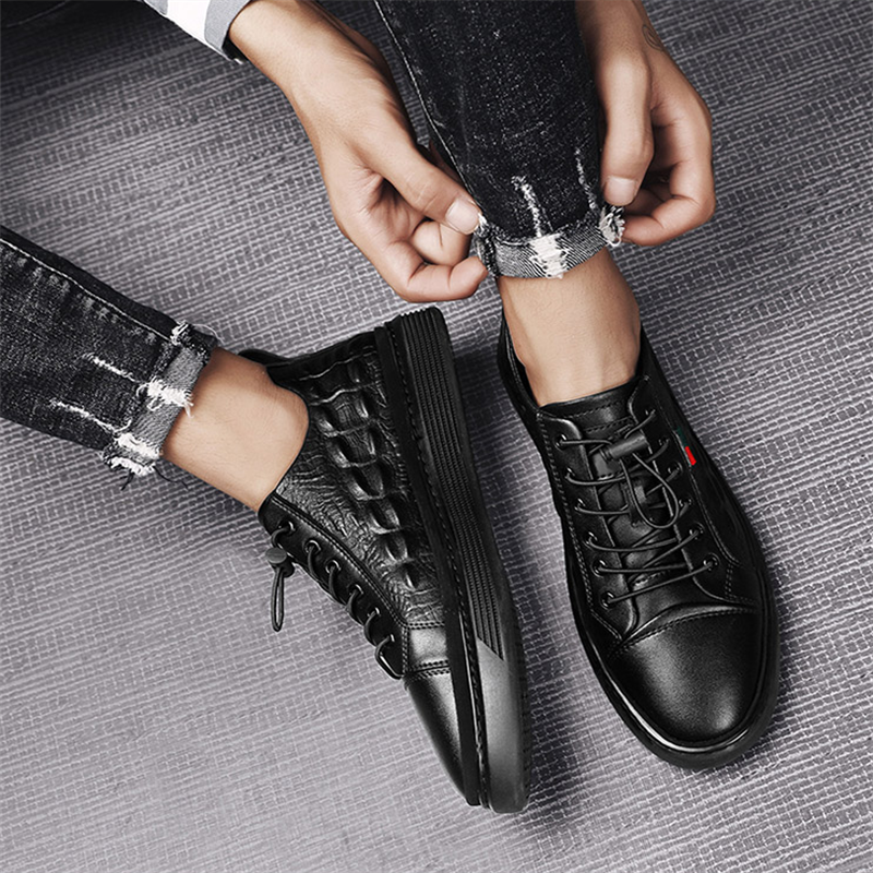 Men's Crocodile Print Leather Casual Sneakers
