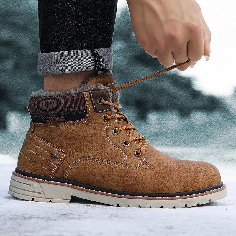 Men Outdoor Slip Resistant Warm Plush Lining Waterproof Snow Ankle Boots-burnzay