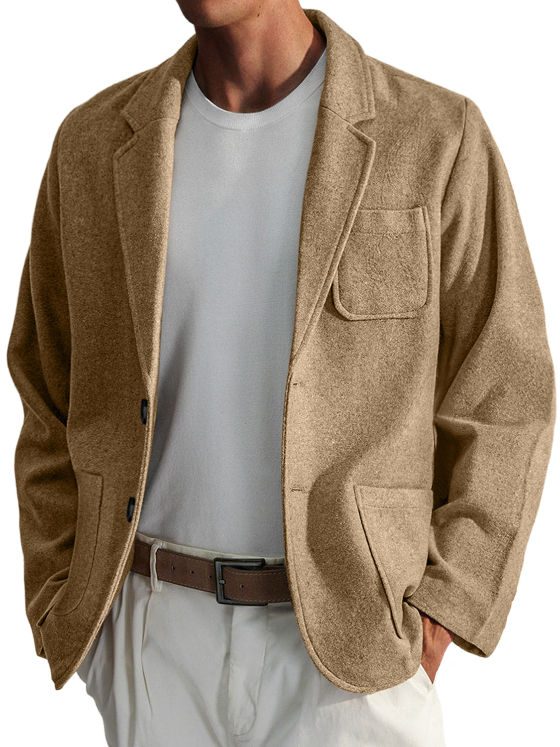 Men's Simple Casual Solid Color Woolen Jacket