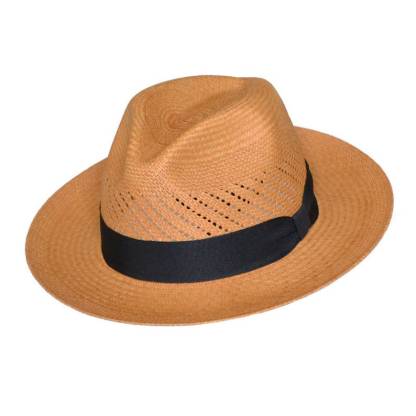 Classic Vented Panama Hat - Brisa Weave - Brown Straw - Black Band - Handwoven in Ecuador - GPH - HatBox Included