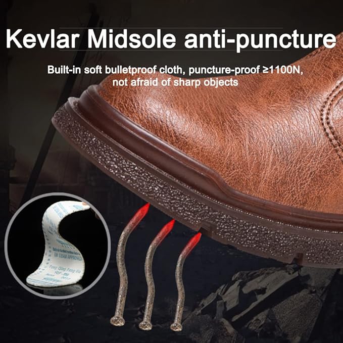 ⏰Limited Time Sale 70% OFF-Men's Genuine Leather Steel Toe Orthopedic Chelsea Work Boots – Anti-Puncture, Anti-Collision, Waterproof, Slip-On Arch Support Safety Shoes, Durable & Non-Slip