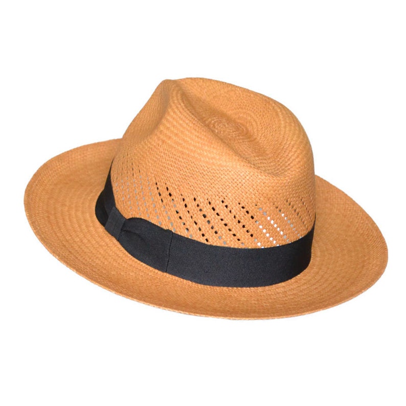 Classic Vented Panama Hat - Brisa Weave - Brown Straw - Black Band - Handwoven in Ecuador - GPH - HatBox Included