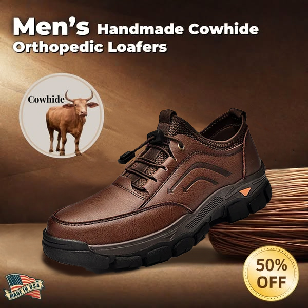 Men's handmade genuine leather drawstring slip-on orthopedic shoes