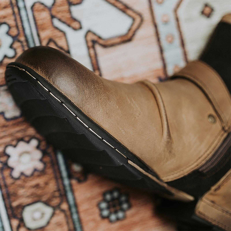 Men's Leather Vintage Buckle Side Zipper Boots