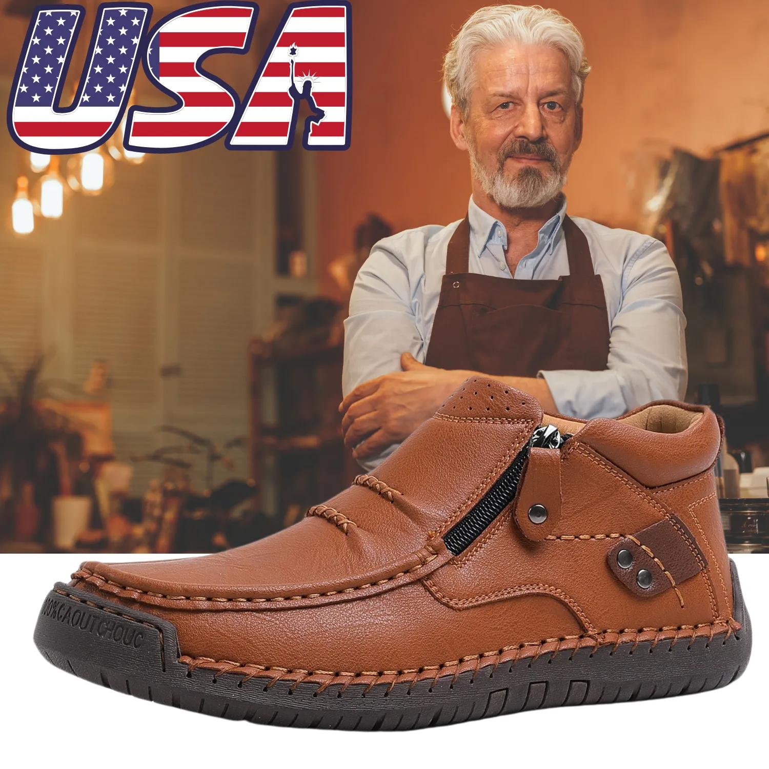 ⏰Limited Time Sale 70% OFF-Men's Handmade Premium Leather Slip-On Driving Boots