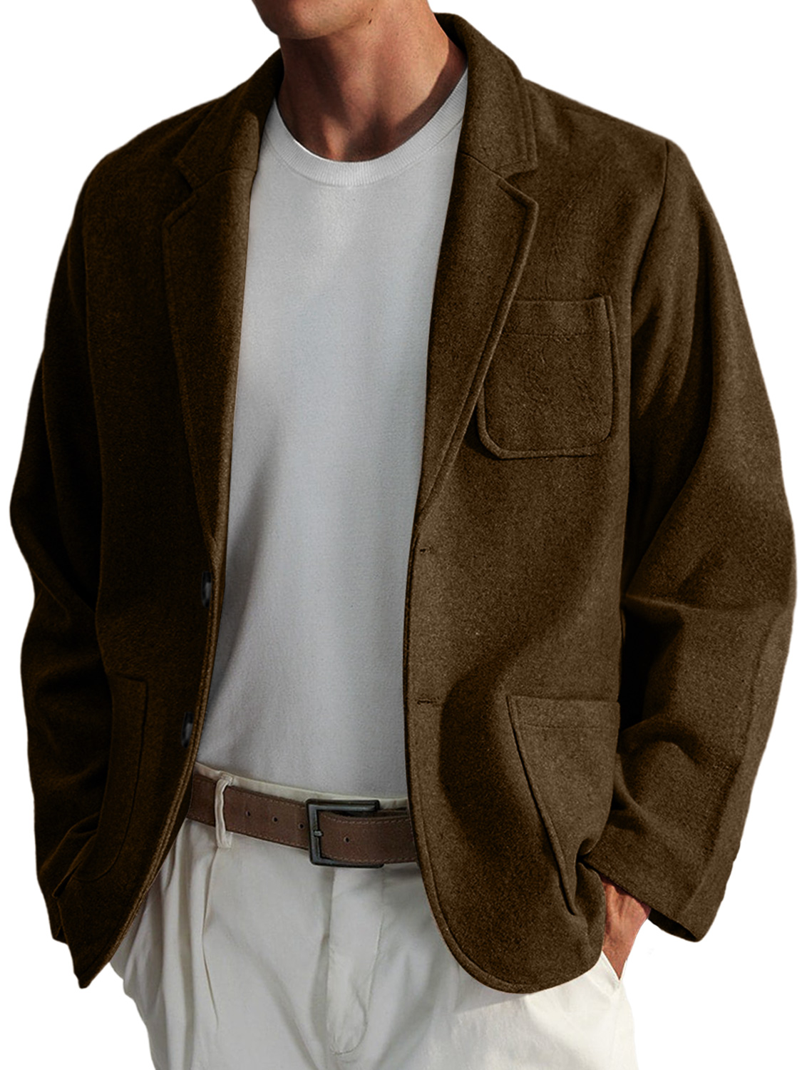 Men's Simple Casual Solid Color Woolen Jacket