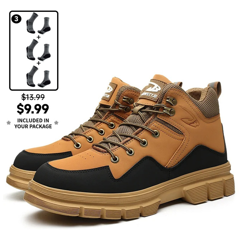 (⏰Limited Time Sale 70% OFF) Men's Steel Toe Work Safety Boots - Waterproof, Slip-resistant, Puncture-resistant, Smash-resistant - Orthopedic, Arch support, Wide toe, Ankle support