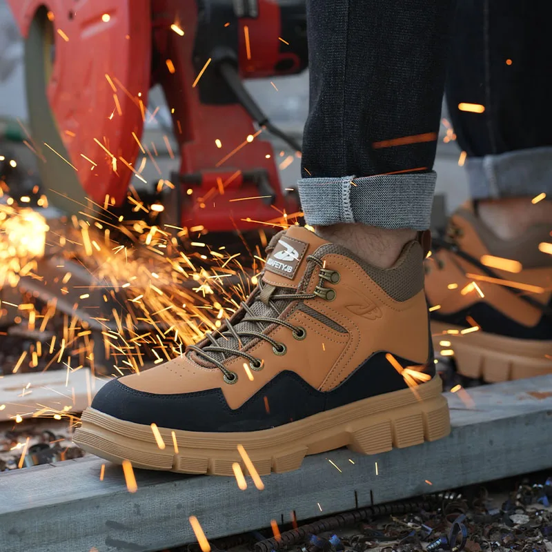 (⏰Limited Time Sale 70% OFF) Men's Steel Toe Work Safety Boots - Waterproof, Slip-resistant, Puncture-resistant, Smash-resistant - Orthopedic, Arch support, Wide toe, Ankle support