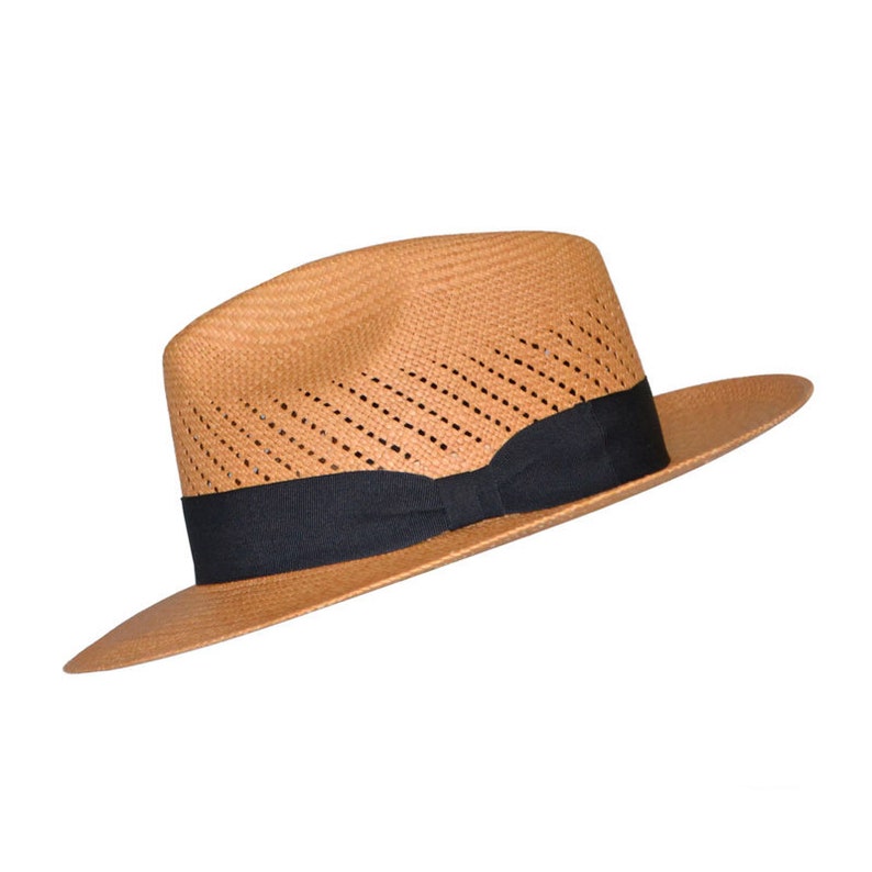 Classic Vented Panama Hat - Brisa Weave - Brown Straw - Black Band - Handwoven in Ecuador - GPH - HatBox Included