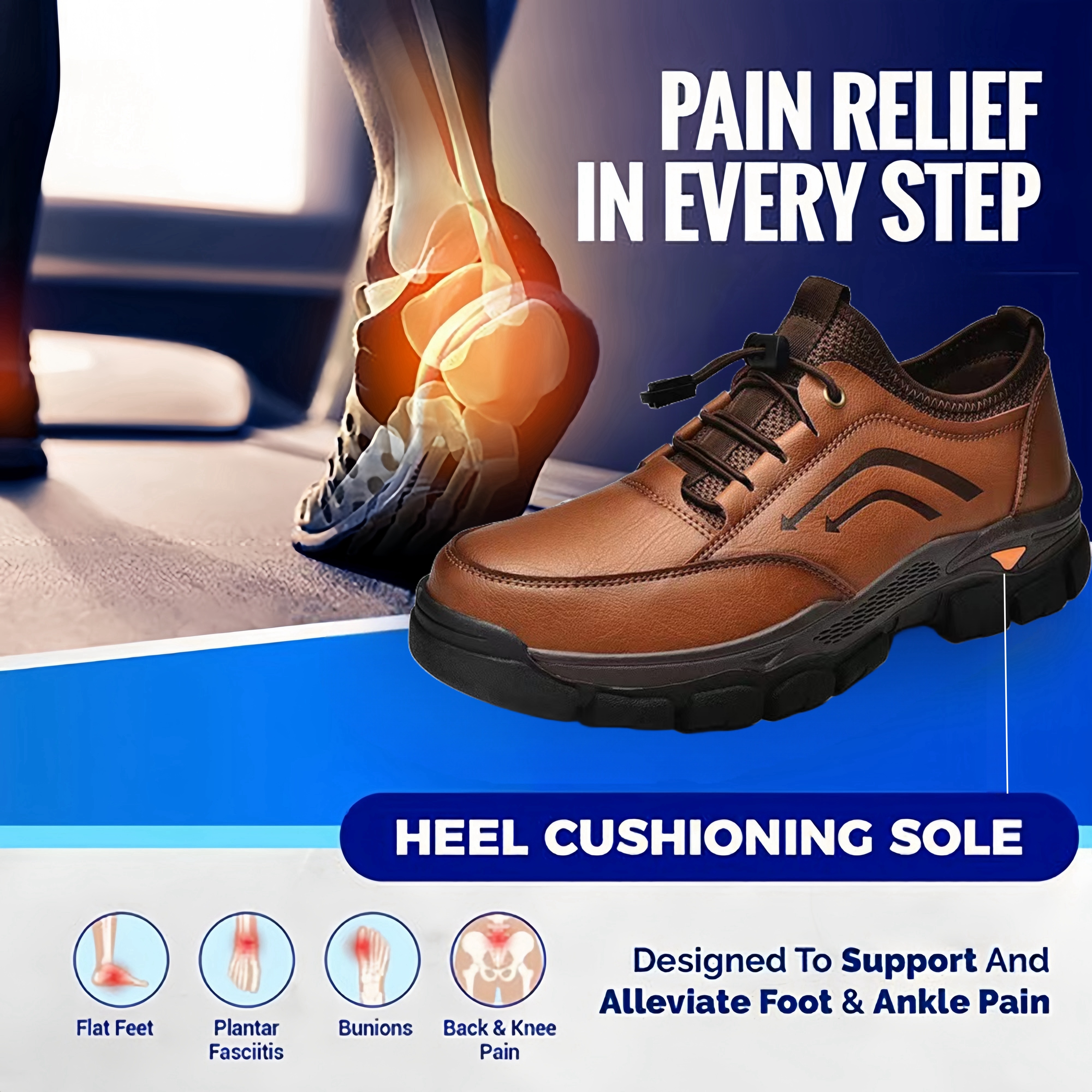 Men's handmade genuine leather drawstring slip-on orthopedic shoes