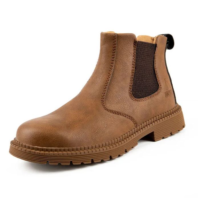 ⏰Limited Time Sale 70% OFF-Men's Genuine Leather Steel Toe Orthopedic Chelsea Work Boots – Anti-Puncture, Anti-Collision, Waterproof, Slip-On Arch Support Safety Shoes, Durable & Non-Slip