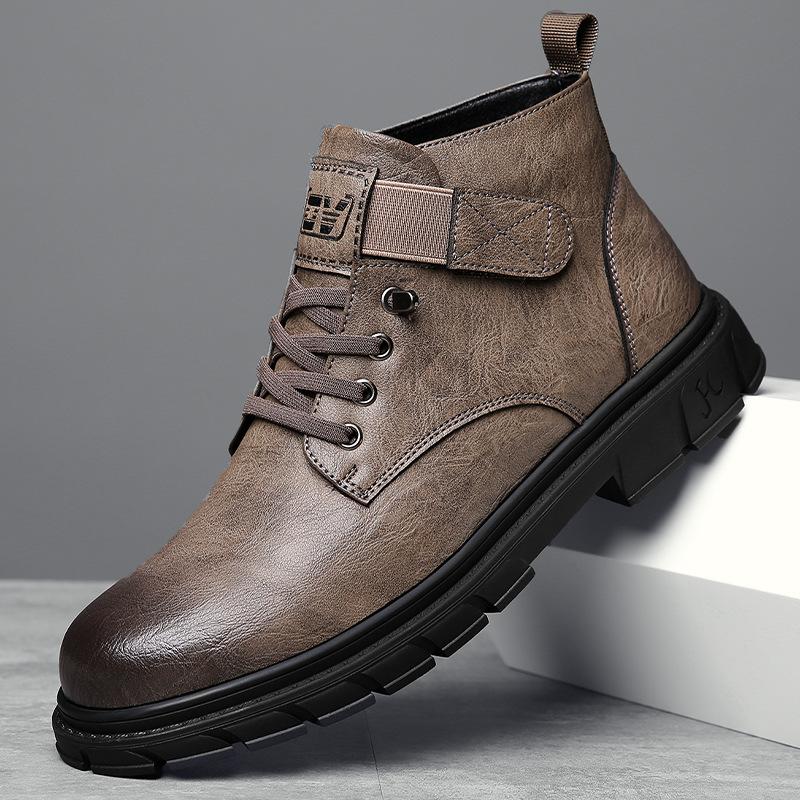 Men's Martin boots wool lined warm snow boots genuine leather tooling boots