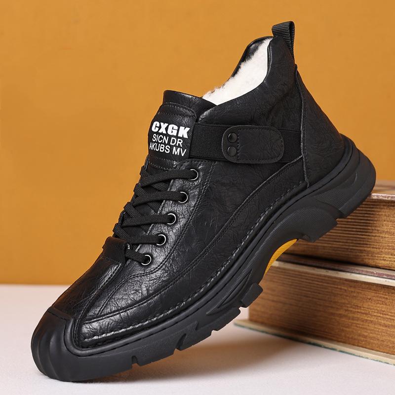 Men's winter wool lined boots warm cotton shoes outdoor leather boots