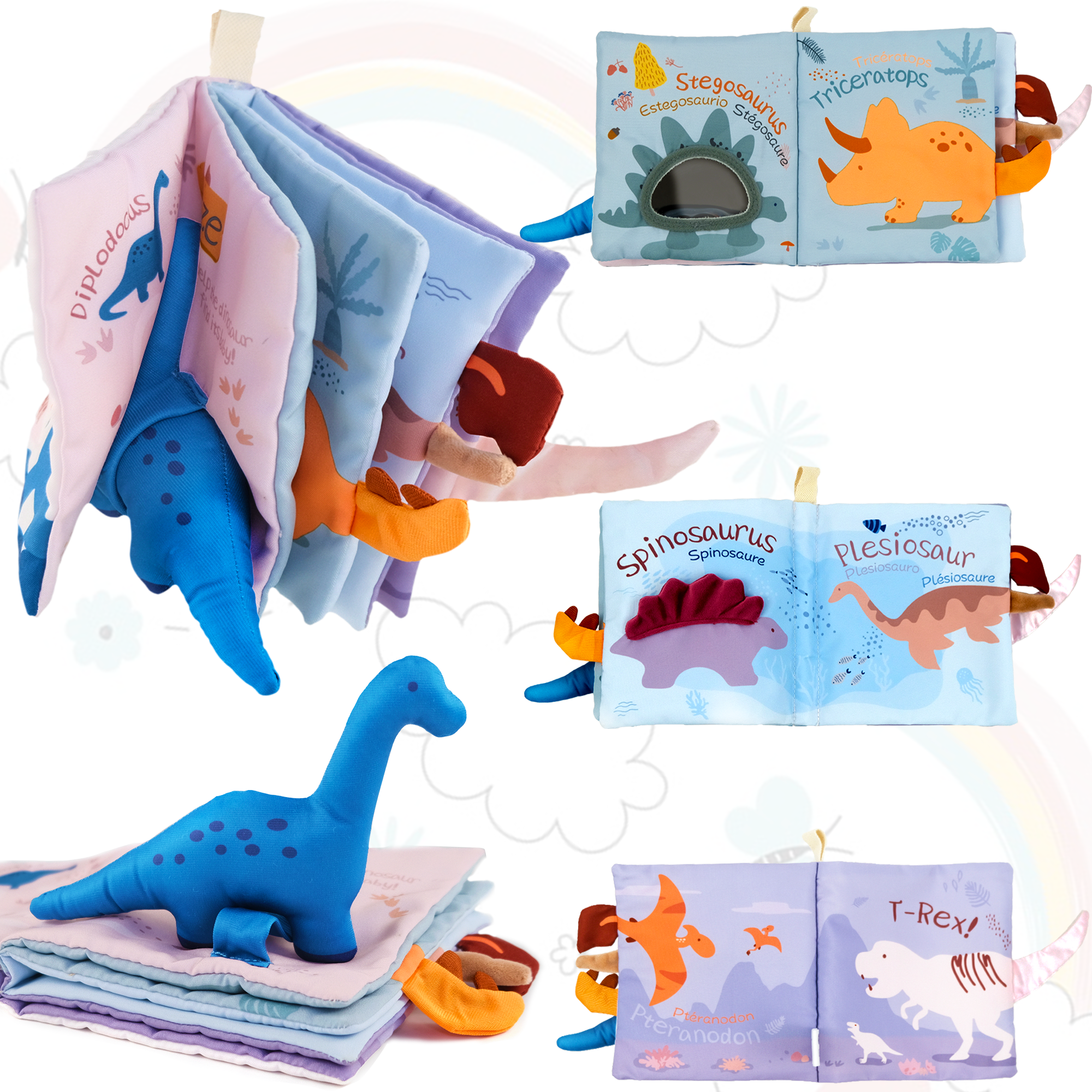 Richgv Baby Books Soft Dinosaur Toys, Interactive 3D Soft Books Infant Early Education 0-12 Month Baby Toys