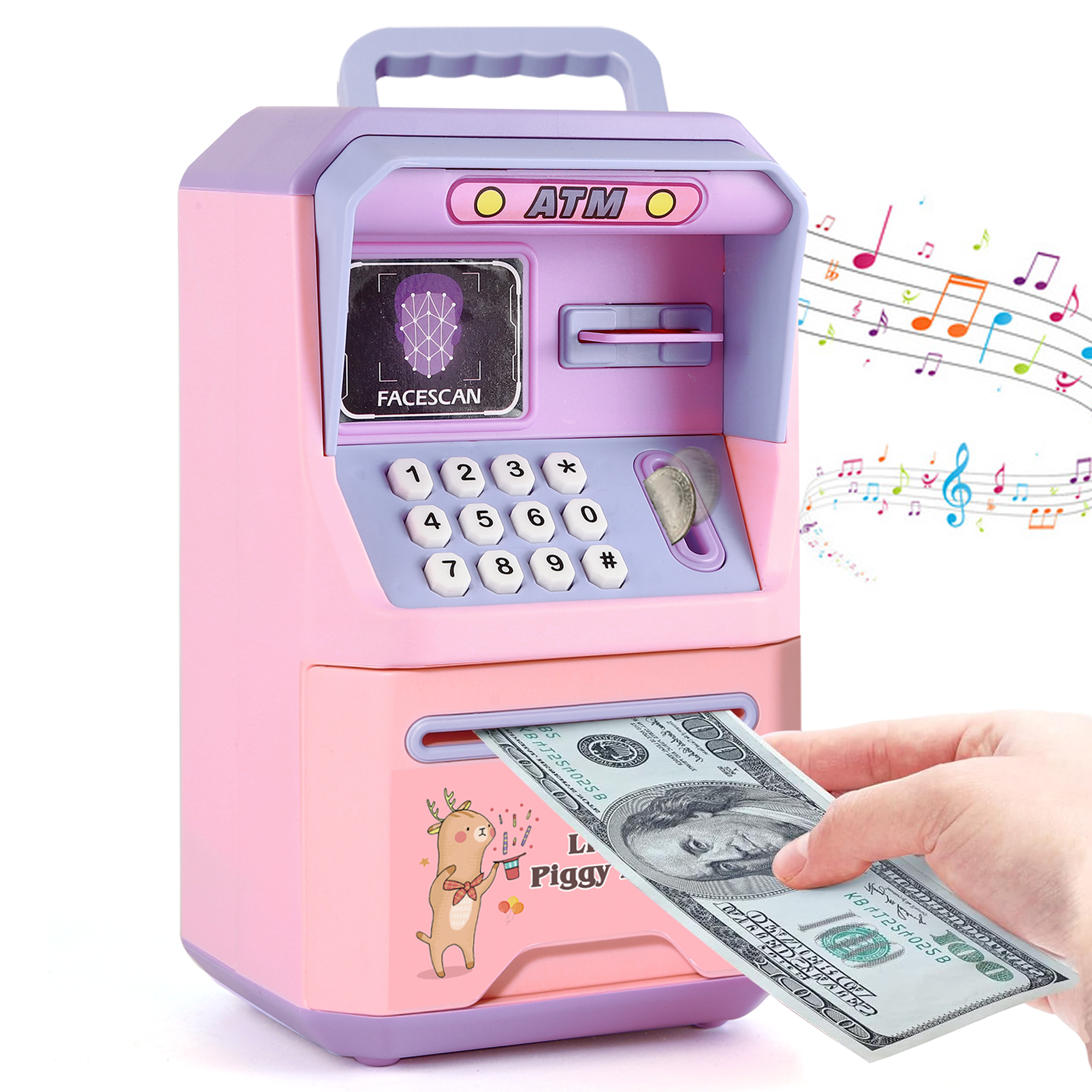 Richgv Piggy Bank for Kids, ATM Savings Bank Machine Electronic Money Bank Toy for Toddlers, Kids Piggy Bank Toy ATM Machine with Sounds Card Handle