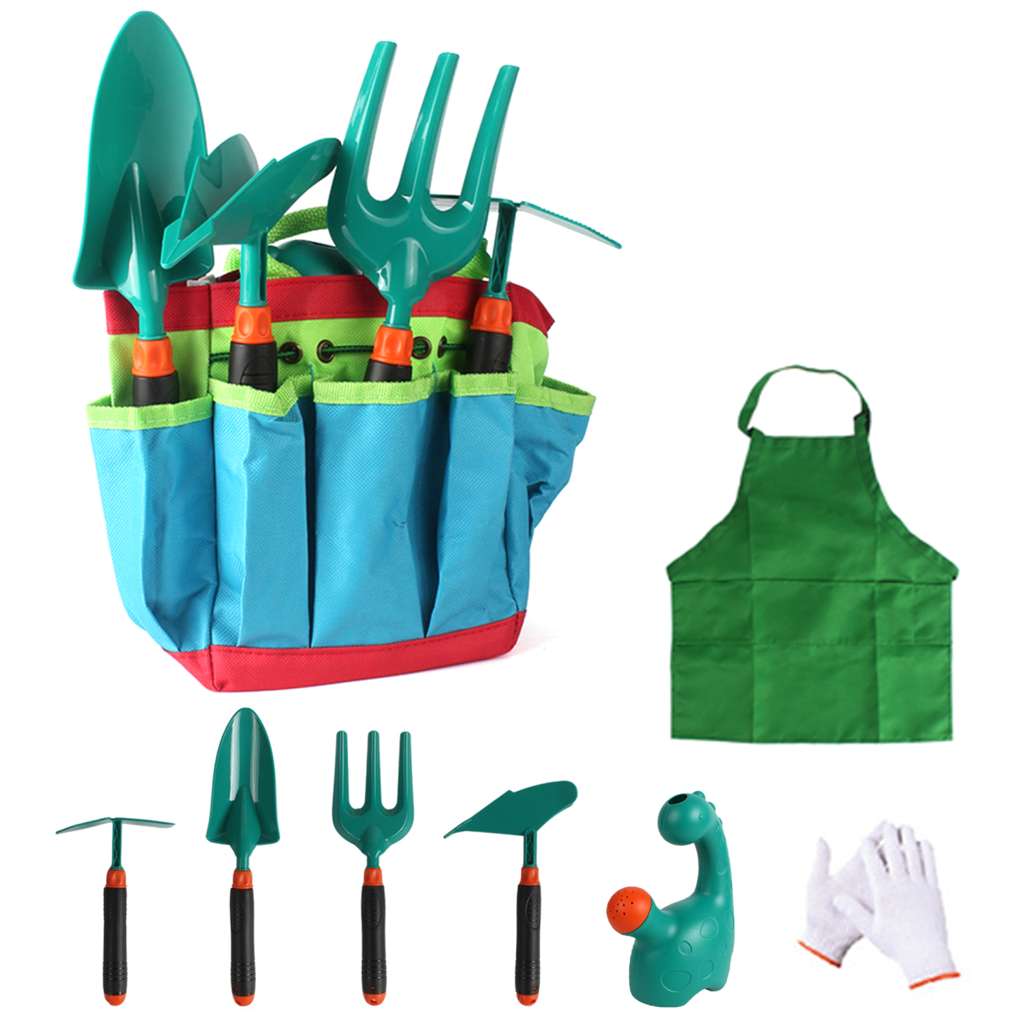 Richgv Kids Gardening Tools Set, 8 Pcs Garden Tools Kit with Watering Can Rake Fork Shovel Apron Storage Bag, Outdoor Toys Gifts for Boys Girls 3-8