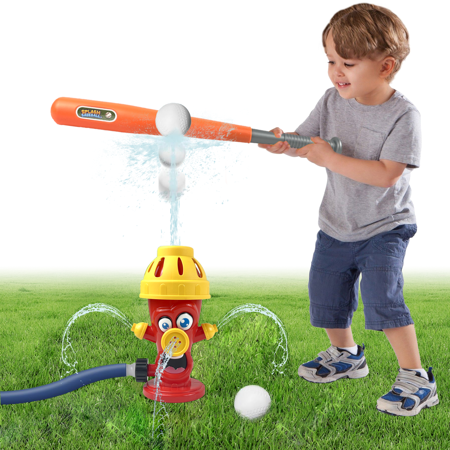 Richgv Water Spray Sprinkler Toys with Baseball Play Set, Outdoor Summer Kids Toys Attaches to Garden Hose Backyard Splashing Toys for Boys Girls