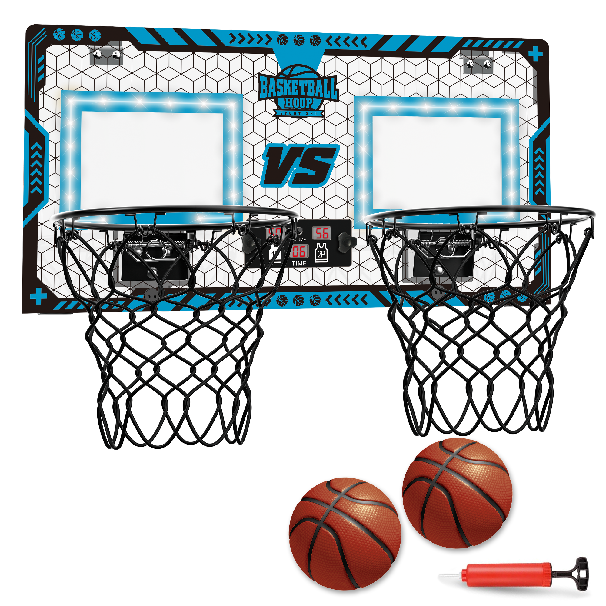 Richgv Double Shot Basketball Hoop for Kids, Indoor 2 Player Basketball Hoop with Electronic Scoreboard, 2 Balls