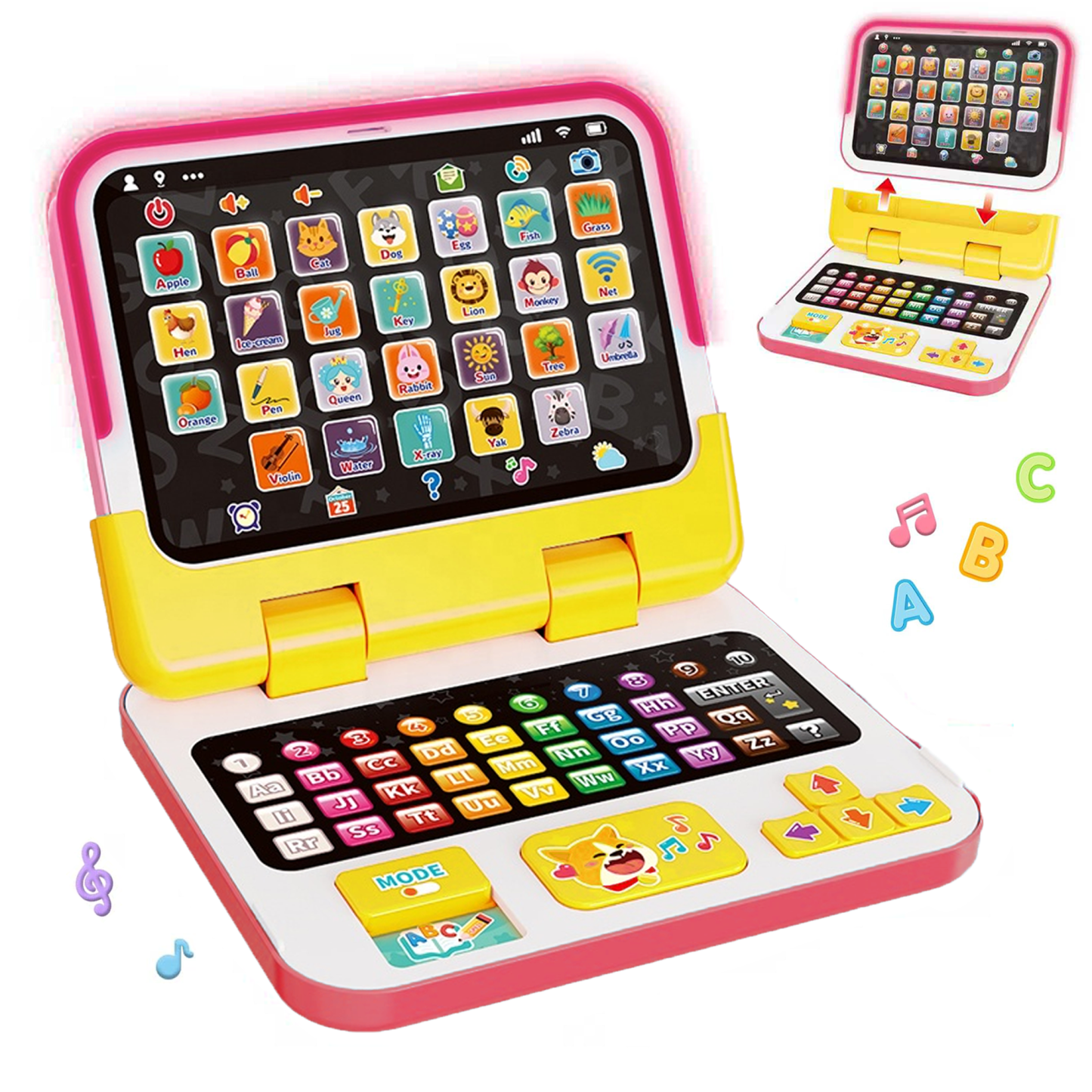 Richgv 2-in-1 Learning Toys for Toddlers, Kids Learning Laptop & Tablet Educational Montessori Toy Interactive Toys for Girls 1-6 Year, Birthday Gift for Girls Boys