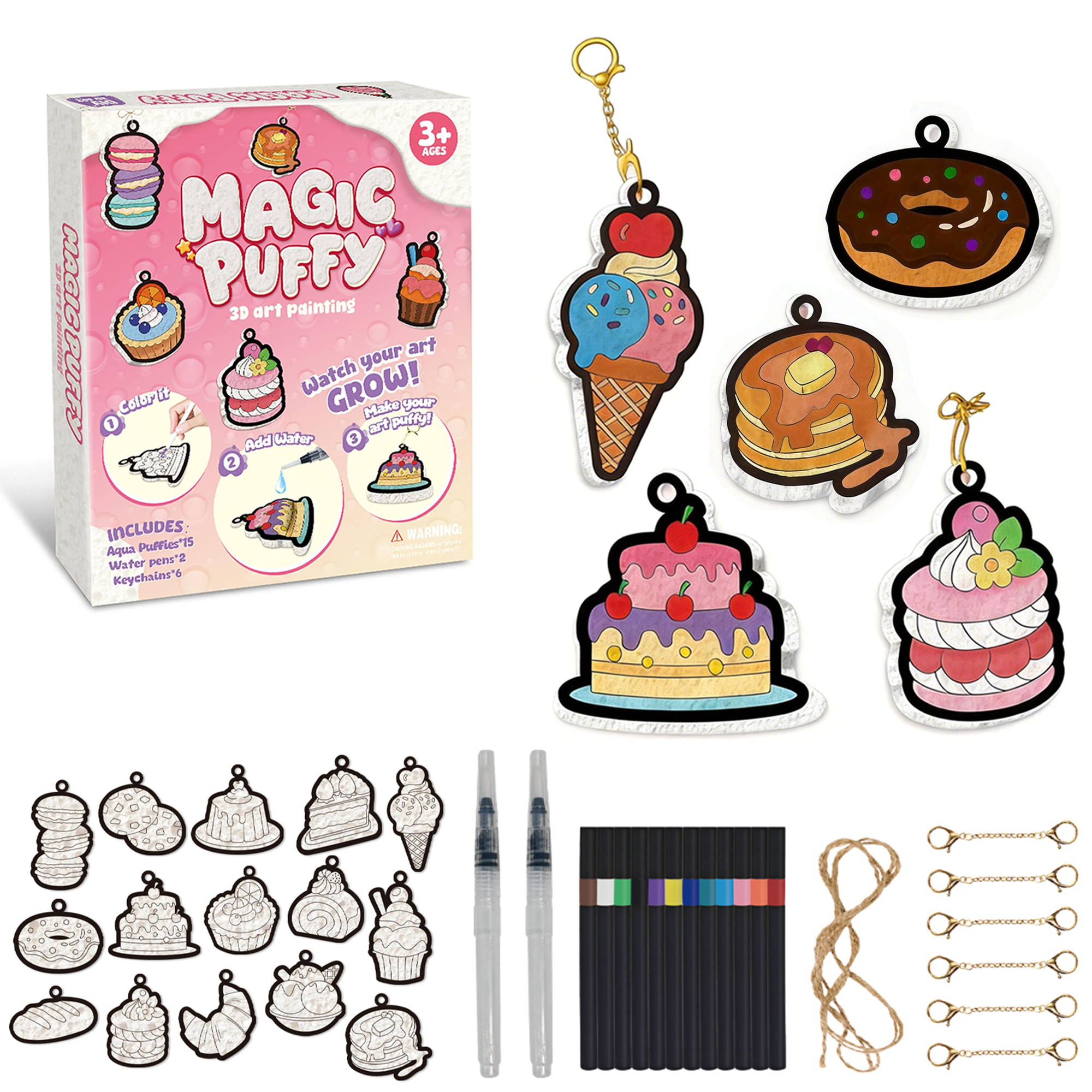 Richgv Aqua Puffs Paint Kit Toys for Girls, 3D Art and Craft DIY Color & Inflate Activity for Kids, Mess-Free Paint Birthday Gift for Girls Boys 3-12