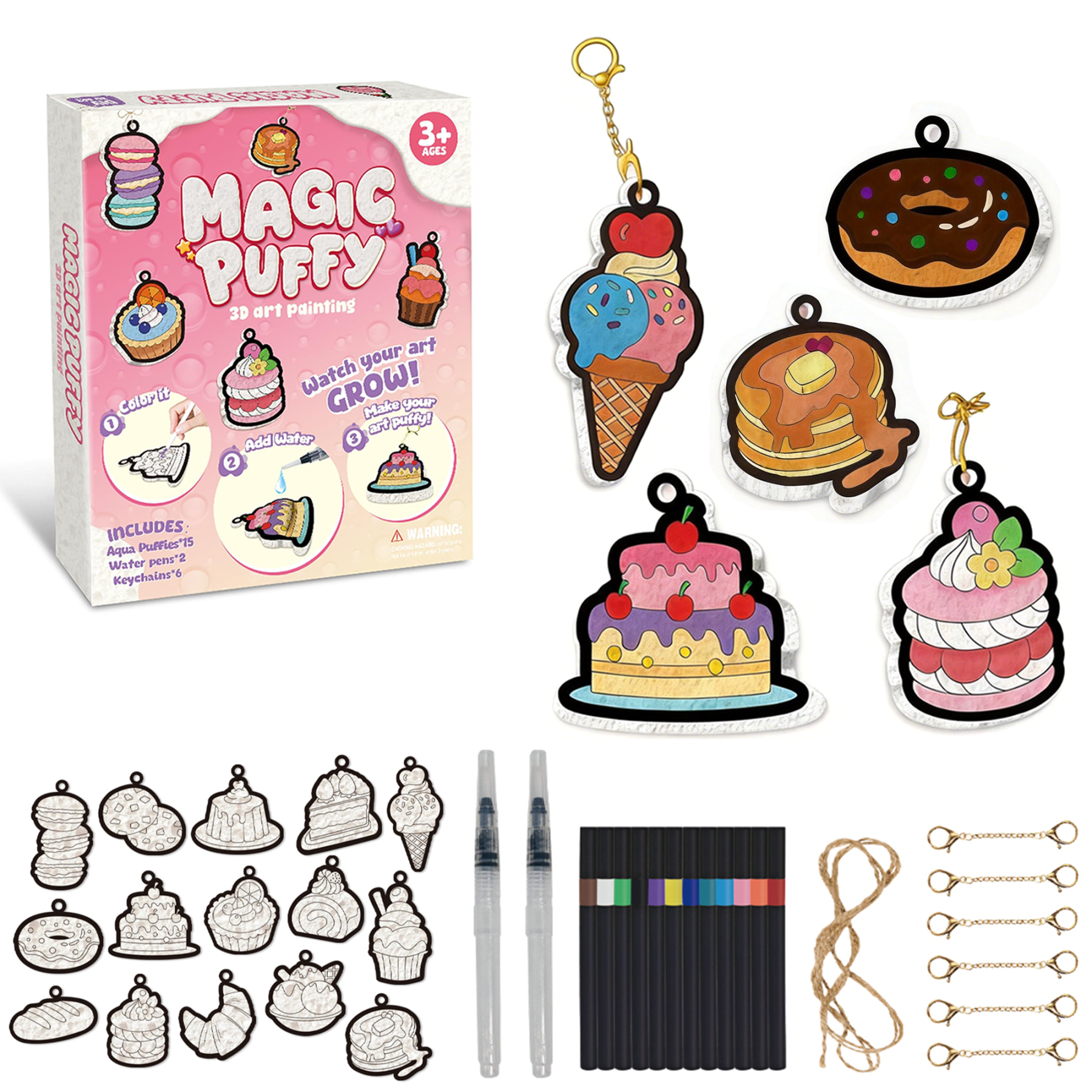 Richgv Aqua Puffs Paint Kit Toys for Girls, 3D Art and Craft DIY Color & Inflate Activity for Kids, Mess-Free Paint Birthday Gift for Girls Boys 3-12