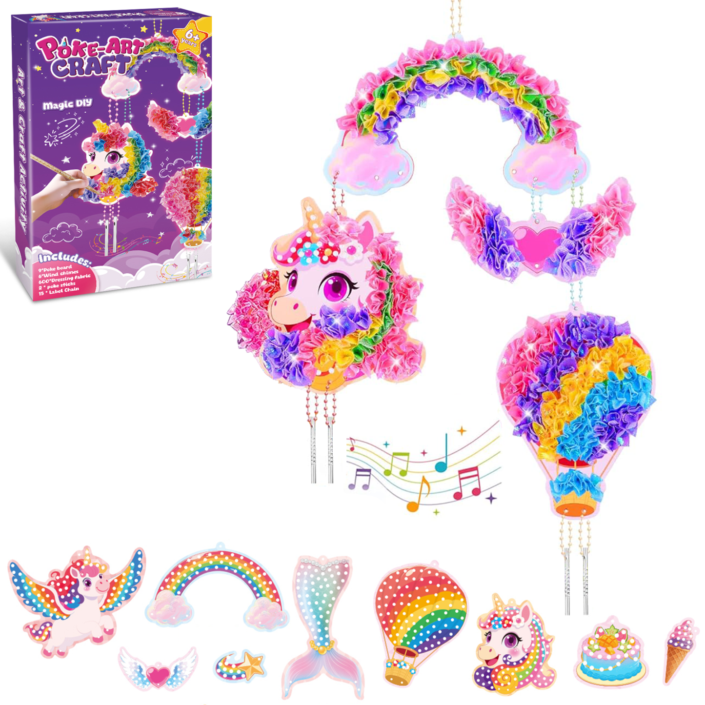 Richgv Poke in Art with Wind Chime, Art and Craft Kit Toys for Girls 3-6 Year, DIY Party Decoration Kids Toys Birthday Easter Gift for Girls Boys