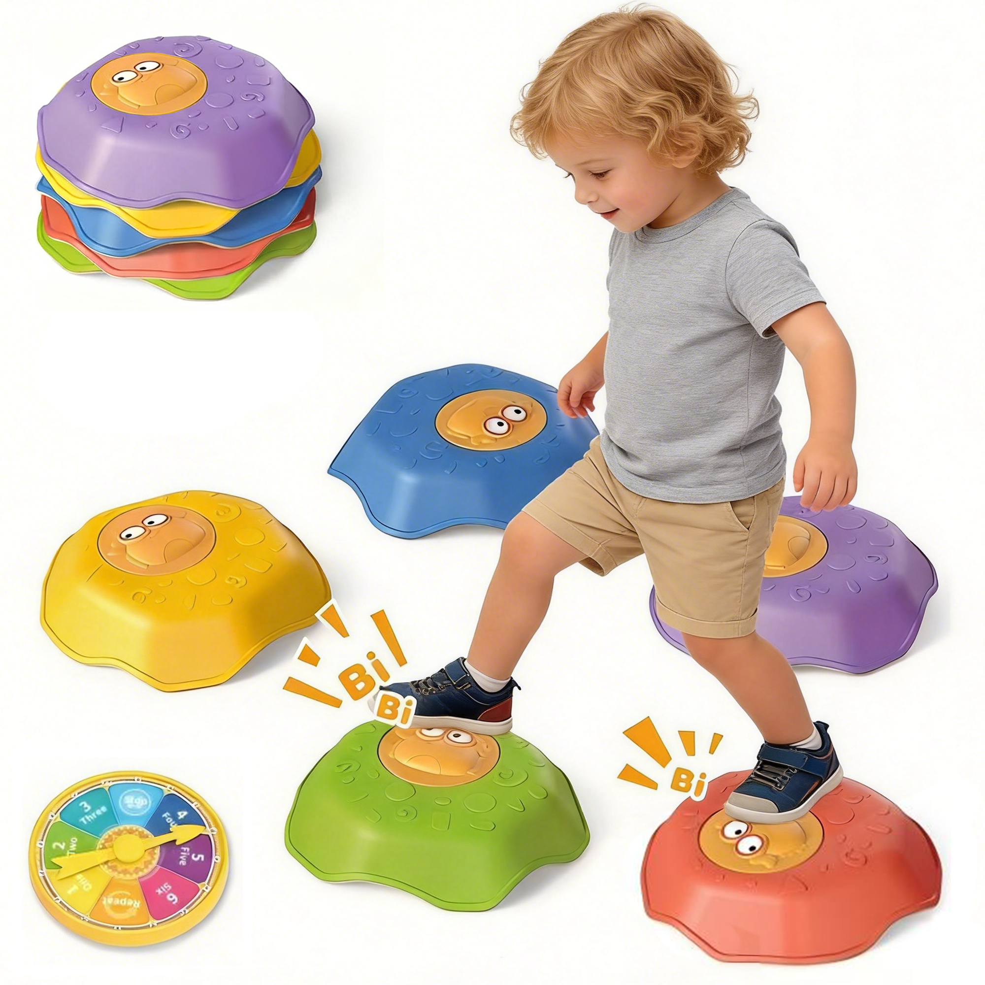 Richgv Stepping Stones for Kids with Squeaky Sound, 5PCS Non-Slip Sensory Toys for Toddler 3-5, Indoor Outdoor Balance & Coordination Toy Gift for Boy Girl