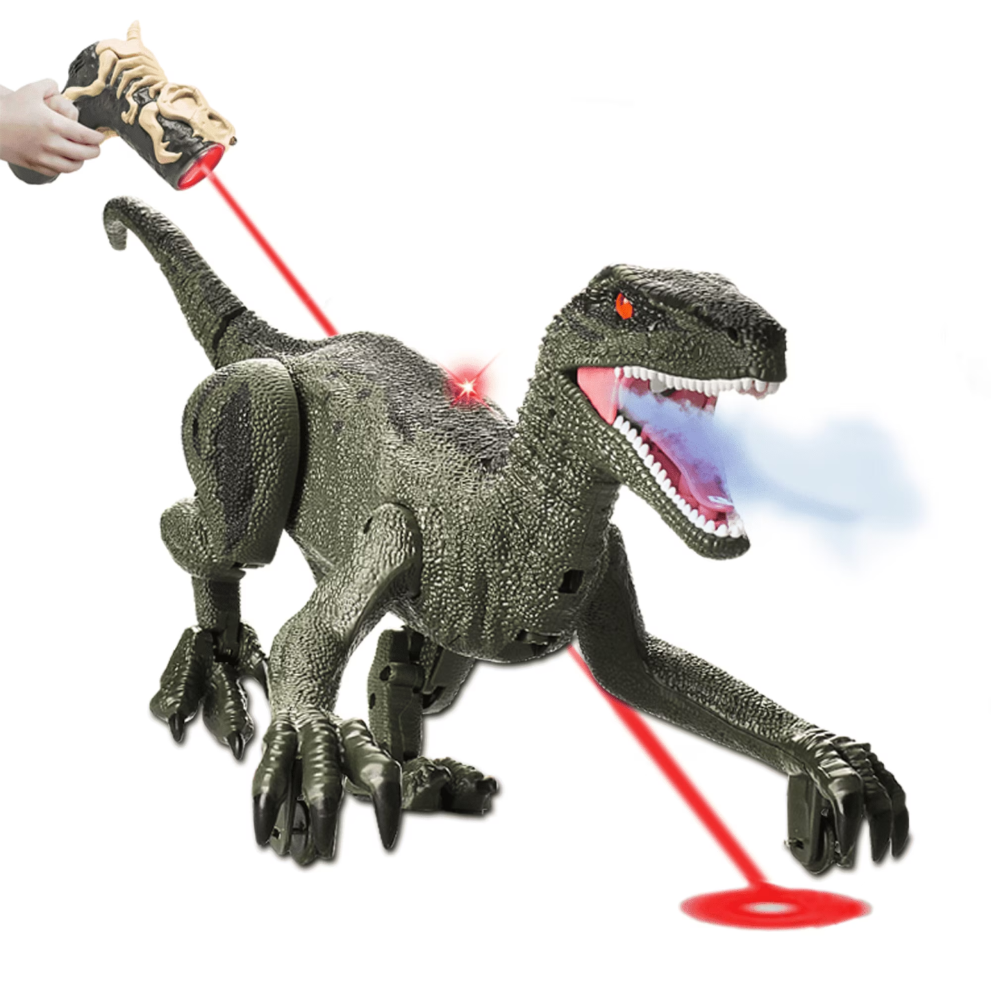 Richgv Remote Light Control Dinosaur Toys for Boys 3-8 Year Old, Light Chasing RC Dinosaur Toys for Kids 3-5, Walking Velociraptor Robot Dinosaur Toys with Spraying Roaring