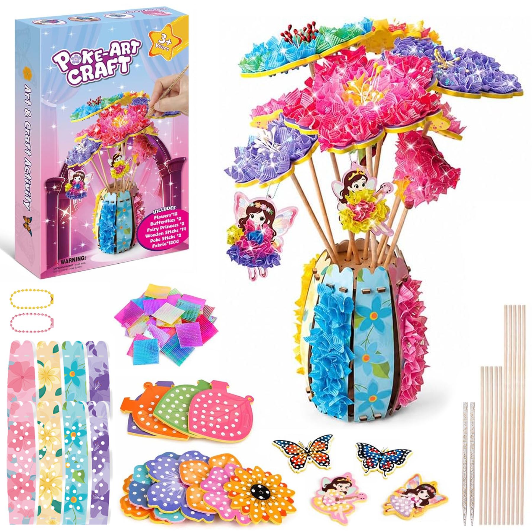 Richgv Poke in Art for Kids, Flower Bouquet Art and Craft Kit Toys for Girls 3-6 Year, DIY Decoration Birthday Gift for Girls Boys