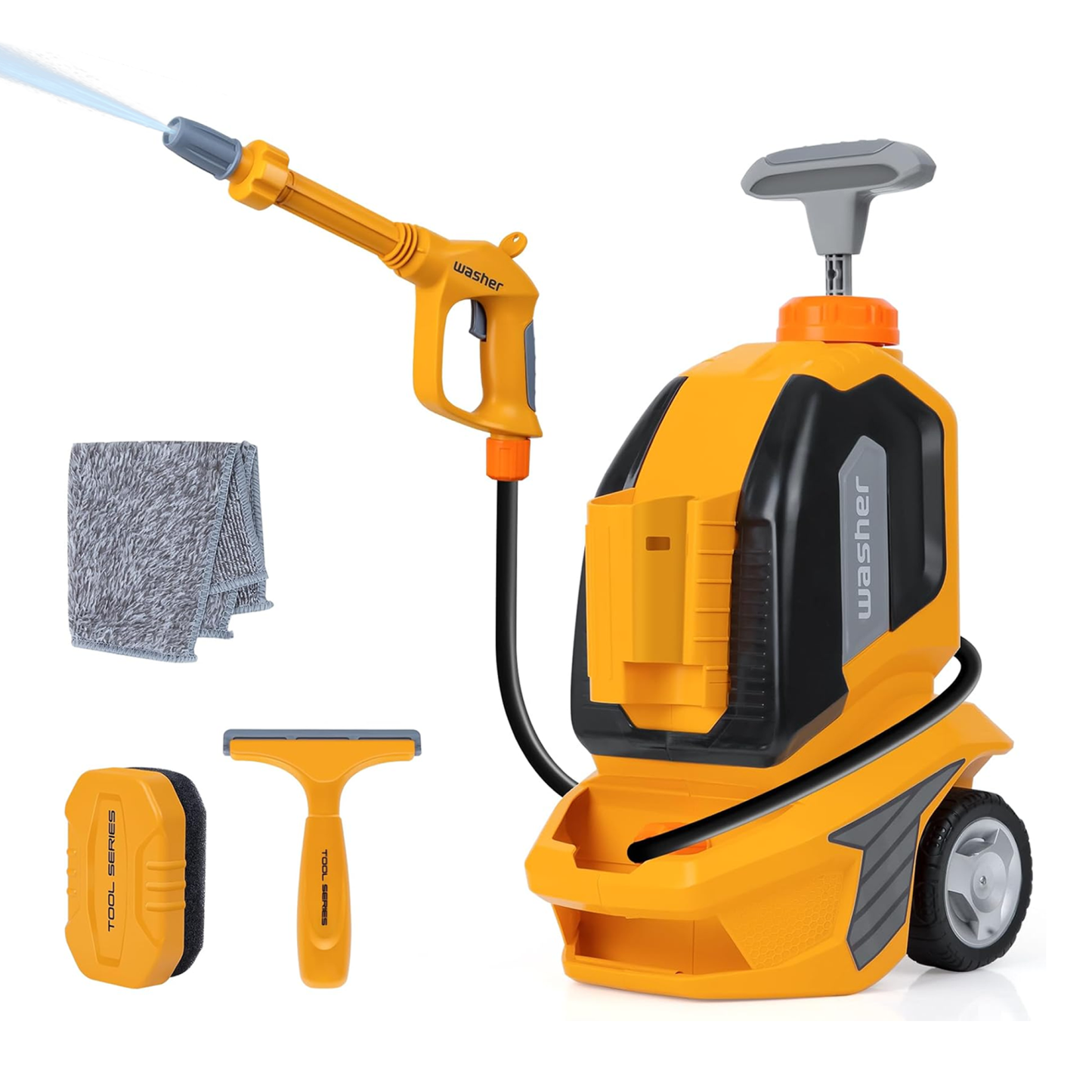 Richgv Kids Car Washer Toy, Pretend Play Tools Clean Car Playset with Car Wash Gun Manual Pressure Scraper Sponge Towel, Car Wash Toy Gift for Boys Girls