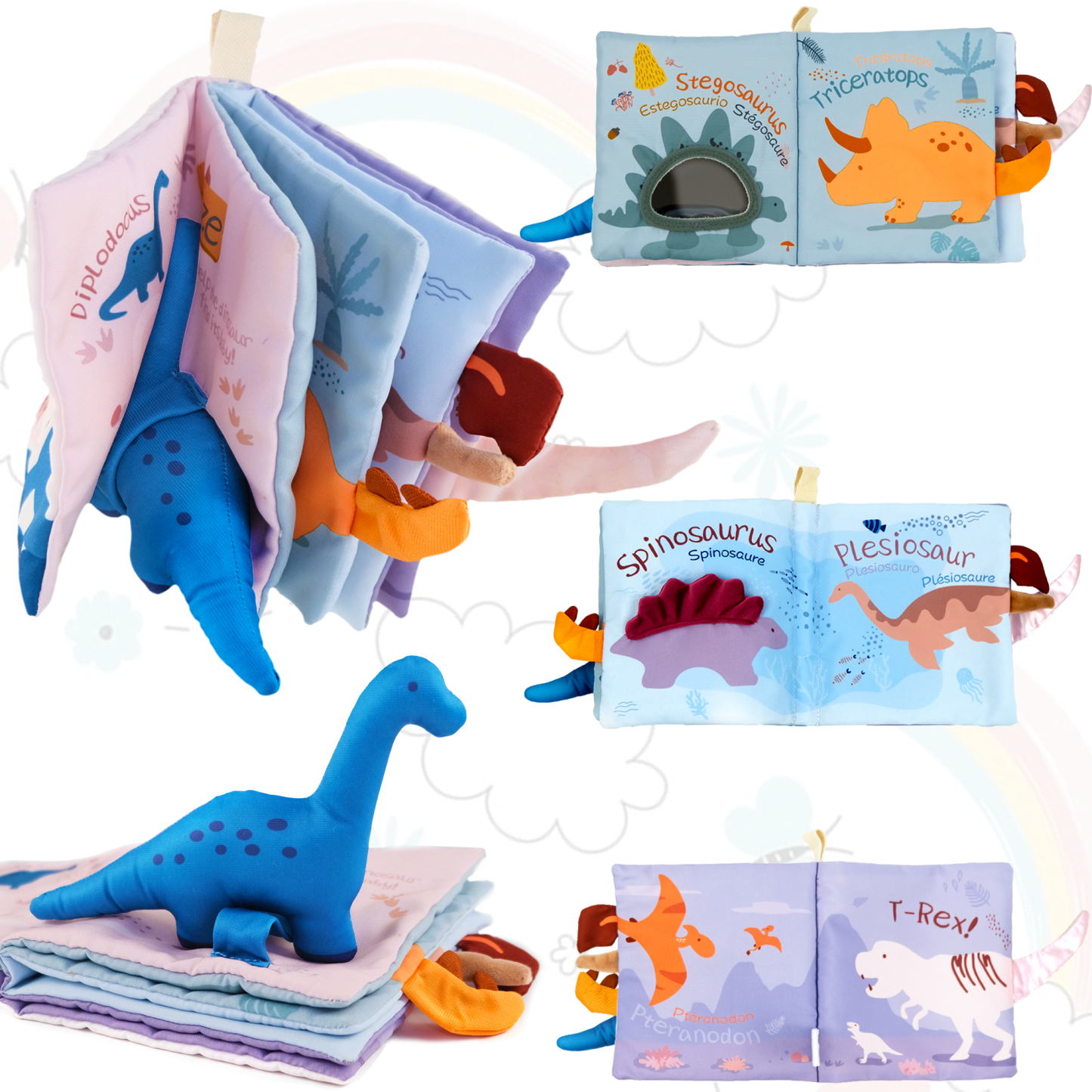Richgv Baby Books Soft Dinosaur Toys, Interactive 3D Soft Books Infant Early Education 0-12 Month Baby Toys