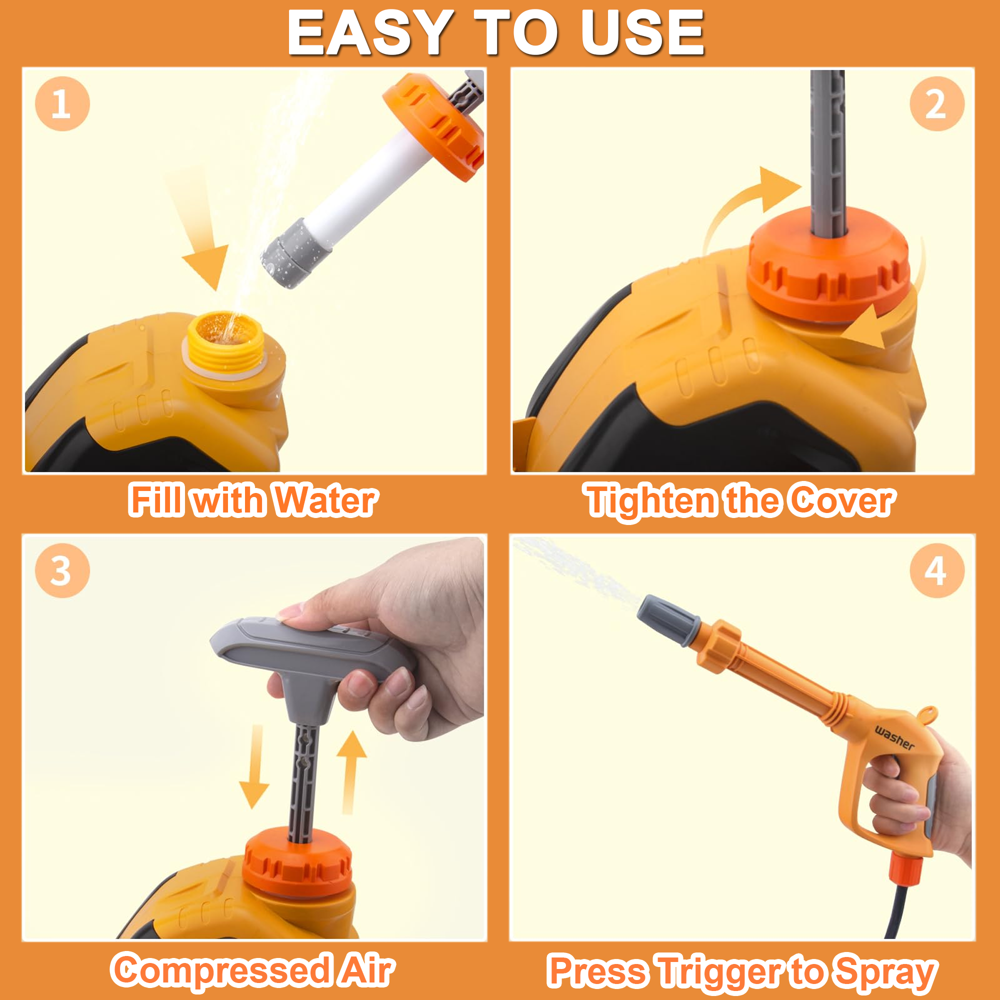 Richgv Kids Car Washer Toy, Pretend Play Tools Clean Car Playset with Car Wash Gun Manual Pressure Scraper Sponge Towel, Car Wash Toy Gift for Boys Girls