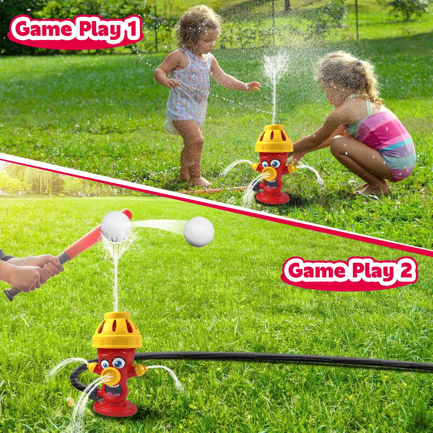 Richgv Water Spray Sprinkler Toys with Baseball Play Set, Outdoor Summer Kids Toys Attaches to Garden Hose Backyard Splashing Toys for Boys Girls