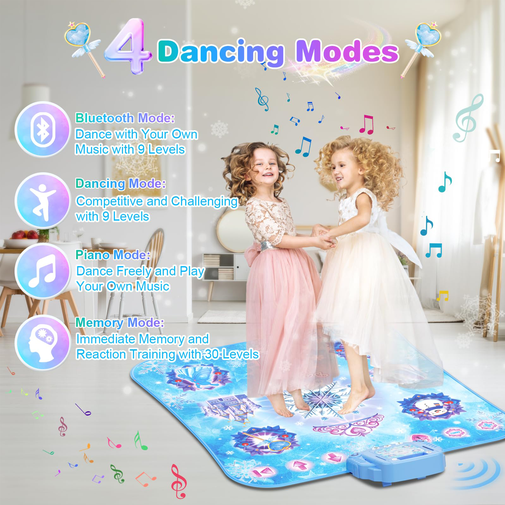 Richgv Kids Dance Mat, Girl Toy Light up Dance Pad with Bluetooth, Music Dance Game Toy Gift for 3-12 Year Old Girls