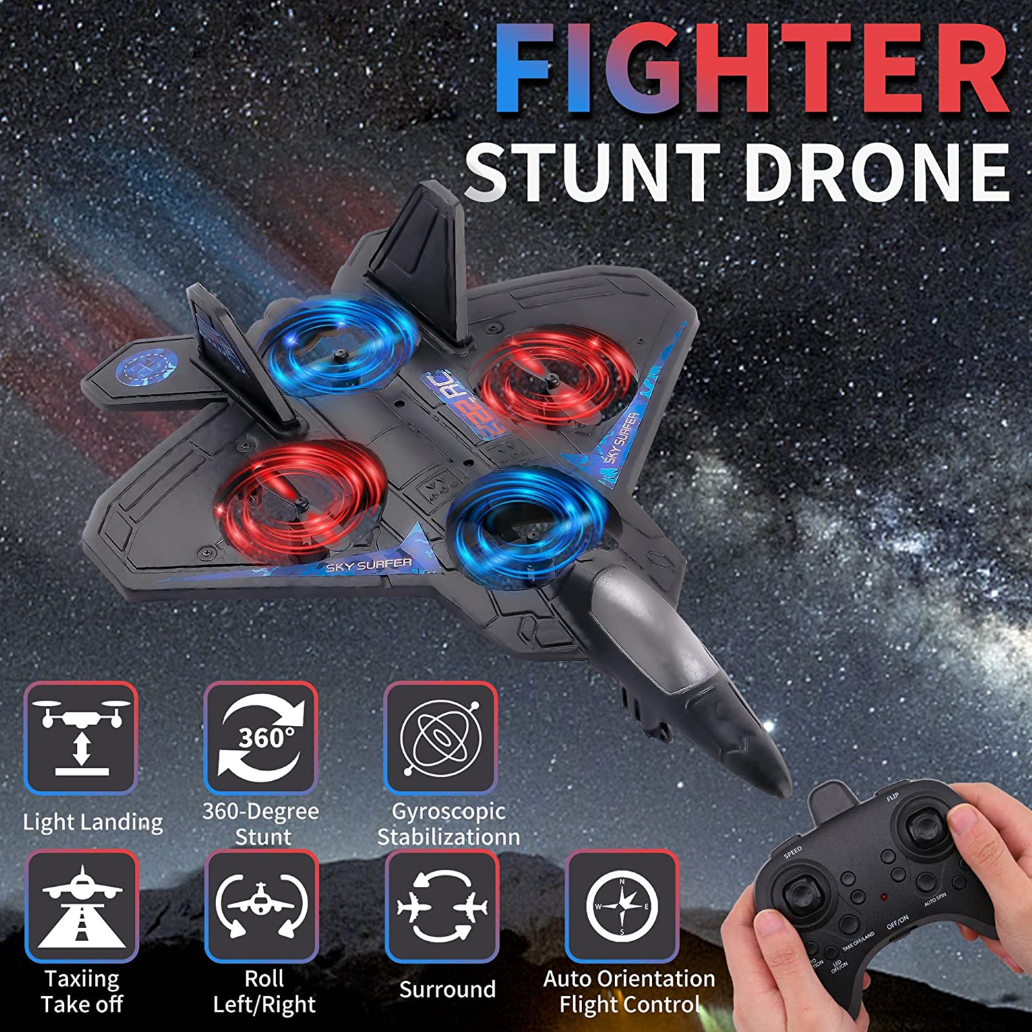 Richgv Remote Control Plane for Kids, RC Airplane Helicopter Toys for Boys, RC Jet Plane Drone for Kids Stunt RC Plane for Adults