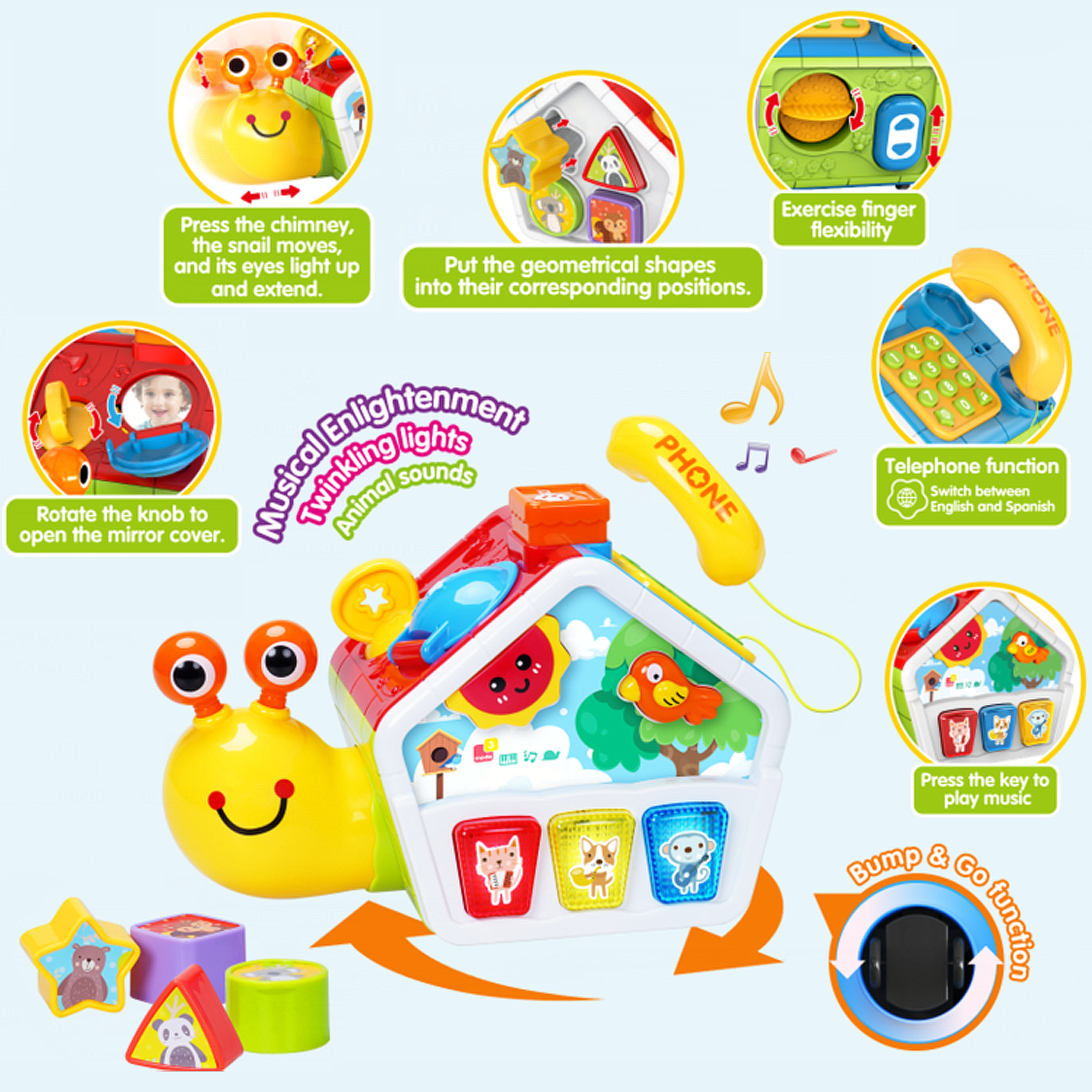 Richgv Musical Snail Toys Baby Crawling Toys for 6-12 Month, Educational Montessori Toddler Toy Gifts for Boys Girls