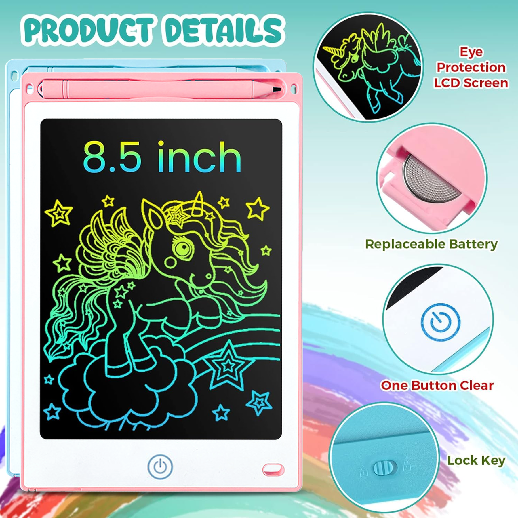 Richgv 2 Pack LCD Writing Tablet for Kids, 8.5 inch Drawing Tablet Doodle Pad Preschool Learning Toys for Toddlers, Drawing Pad Gifts for Boys Girls