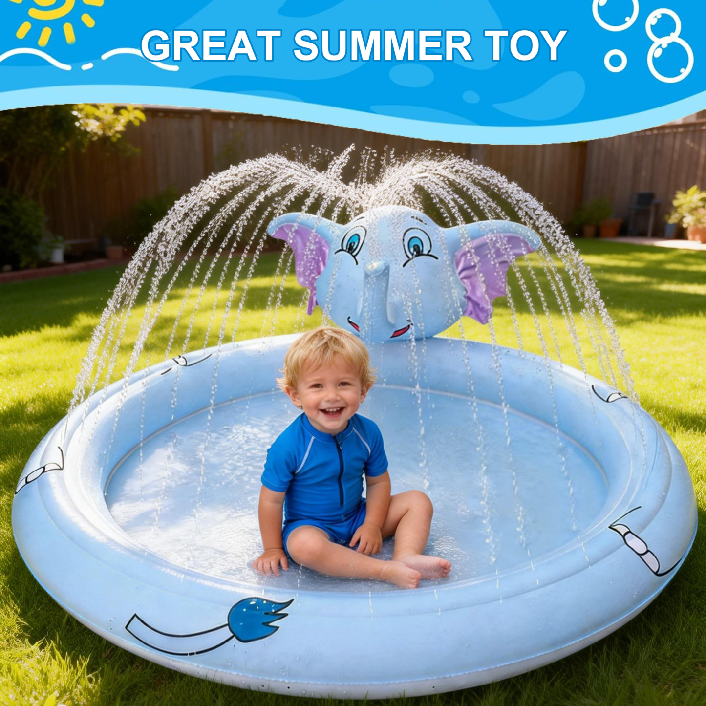 Richgv Splash Pad Sprinkler Play Mat for Kids, 65'' Inflatable Sprinkle Mat Outdoor Water Toys Pool Summer Toys for Toddlers Backyard Water Mat