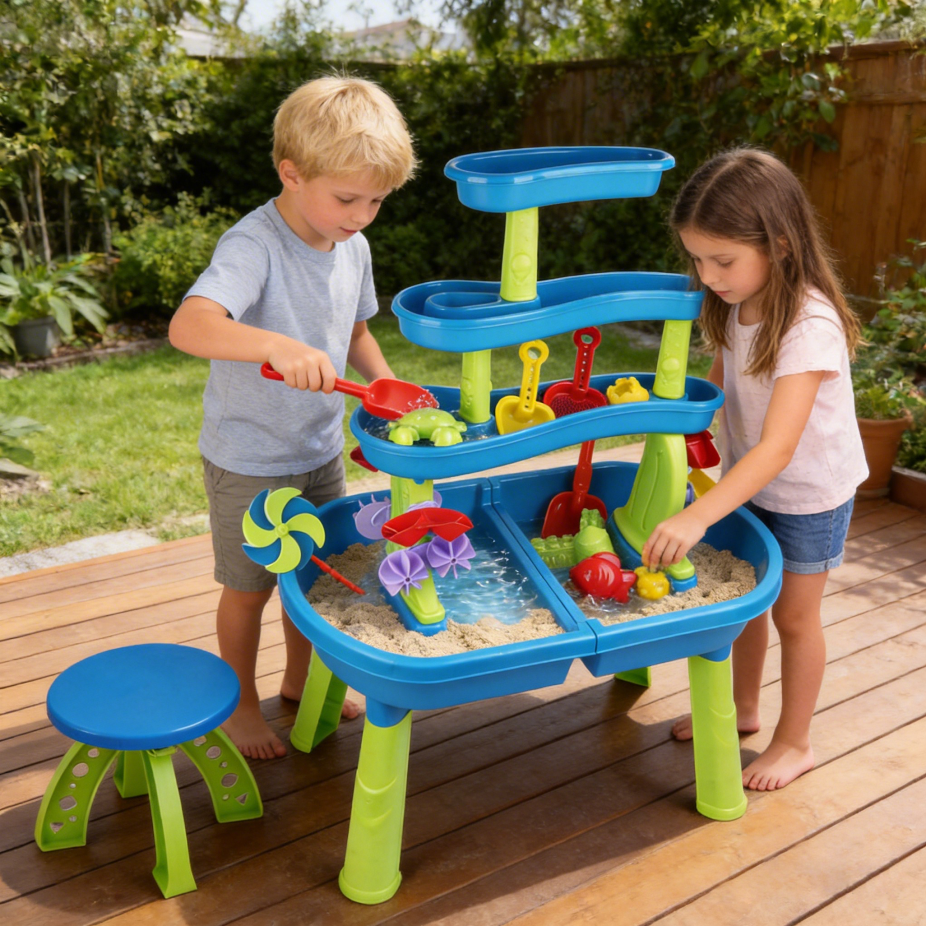 Richgv Sand and Water Table Toy for Kids, 4-Tier Kids Sand and Water Play Table Beach Summer Toys, Outdoor Activity Sensory Play Water Table for Boys Girls