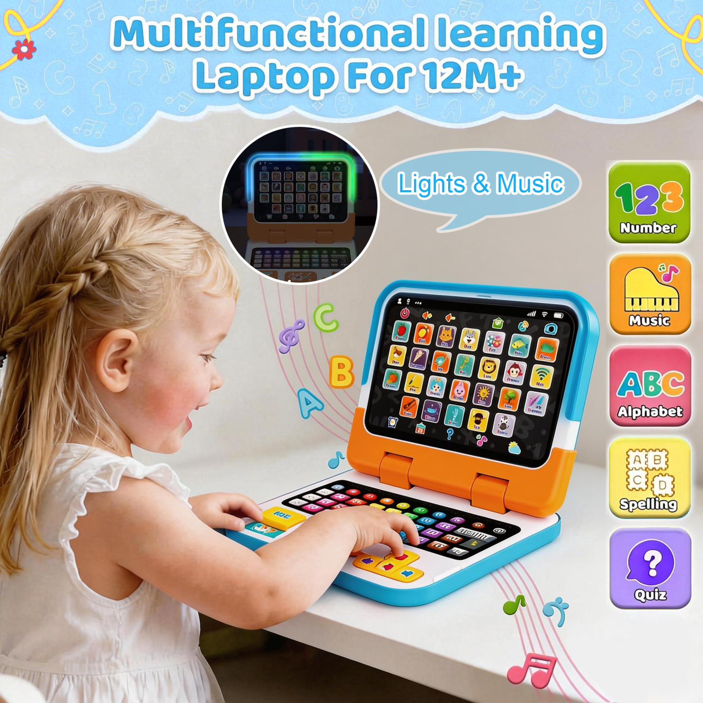 Richgv 2-in-1 Learning Toys for 1 Year Old Boys, Learning Laptop & Tablet Educational Montessori Toy Interactive Toys for Boys, Birthday Gift for Boys Girls