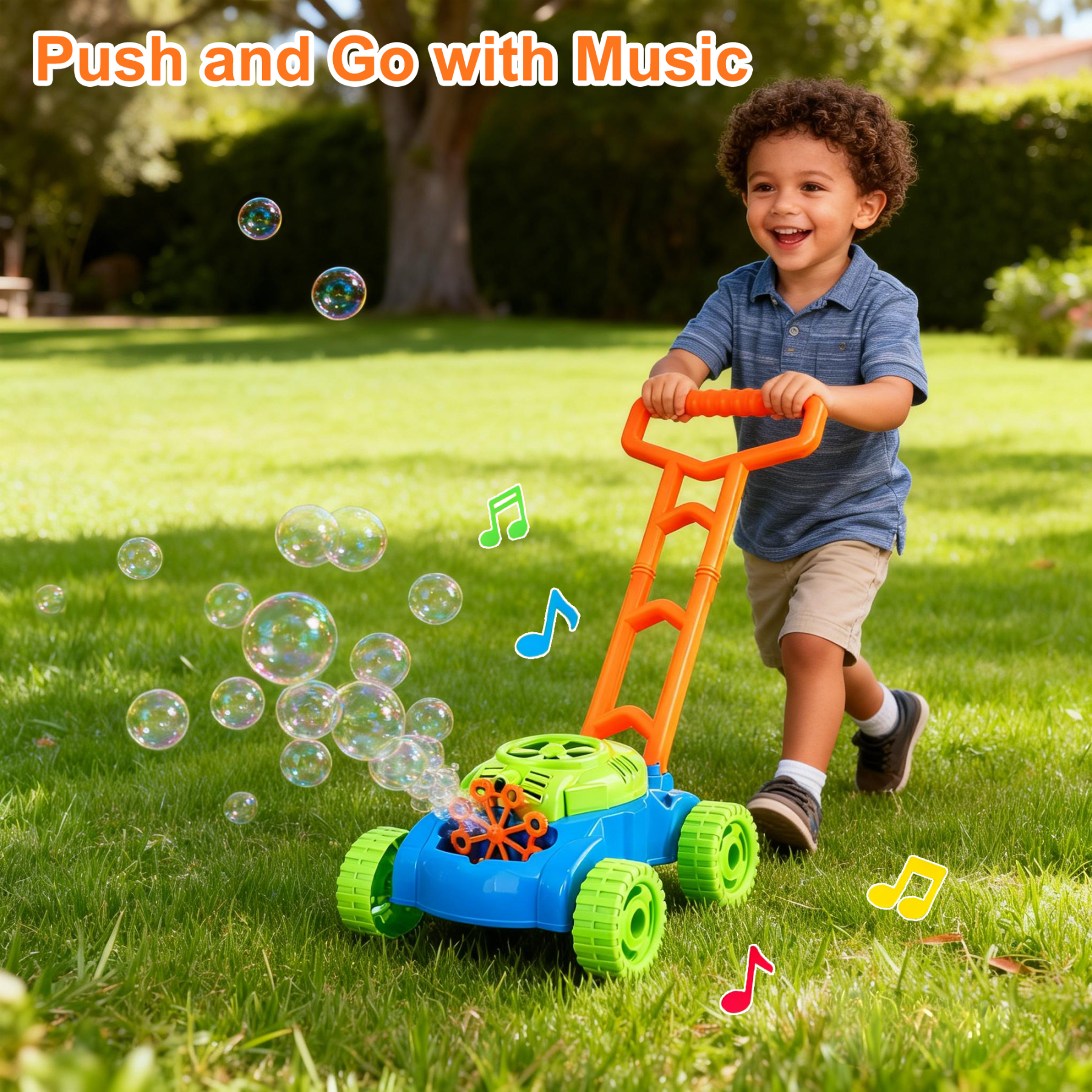 Richgv Bubble Lawn Mower Toddlers Toys, Bubble Blowing Machine Push Toys for 1 Year Old Boys Girls, Outdoor Gardening Toy Easter Gifts for Kids