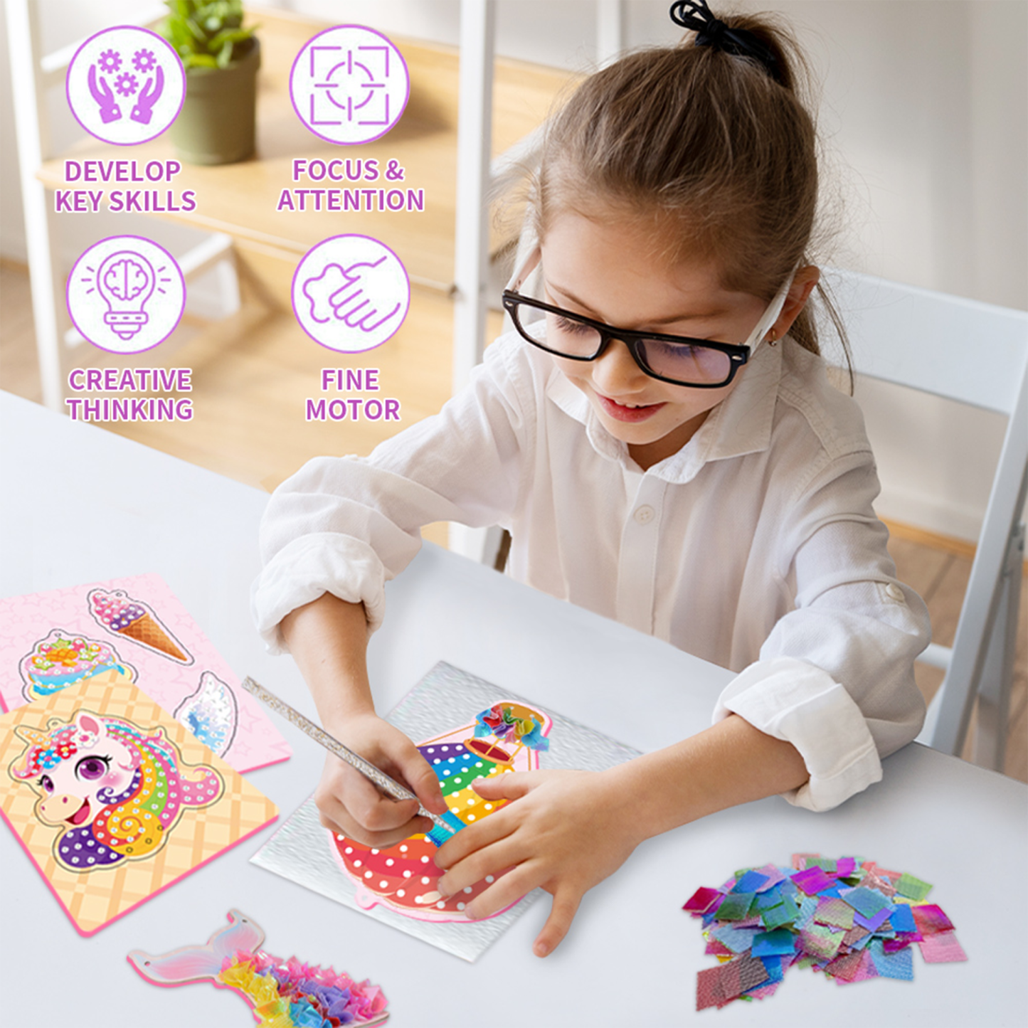 Richgv Poke in Art with Wind Chime, Art and Craft Kit Toys for Girls 3-6 Year, DIY Party Decoration Kids Toys Birthday Easter Gift for Girls Boys