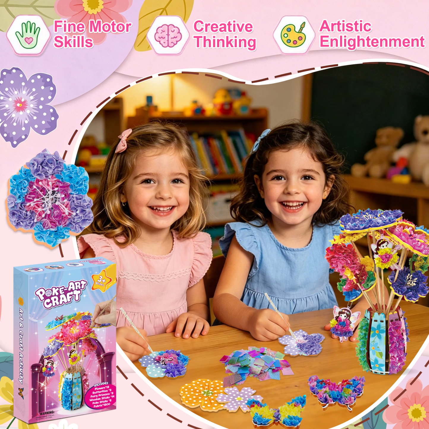 Richgv Poke in Art for Kids, Flower Bouquet Art and Craft Kit Toys for Girls 3-6 Year, DIY Decoration Birthday Gift for Girls Boys