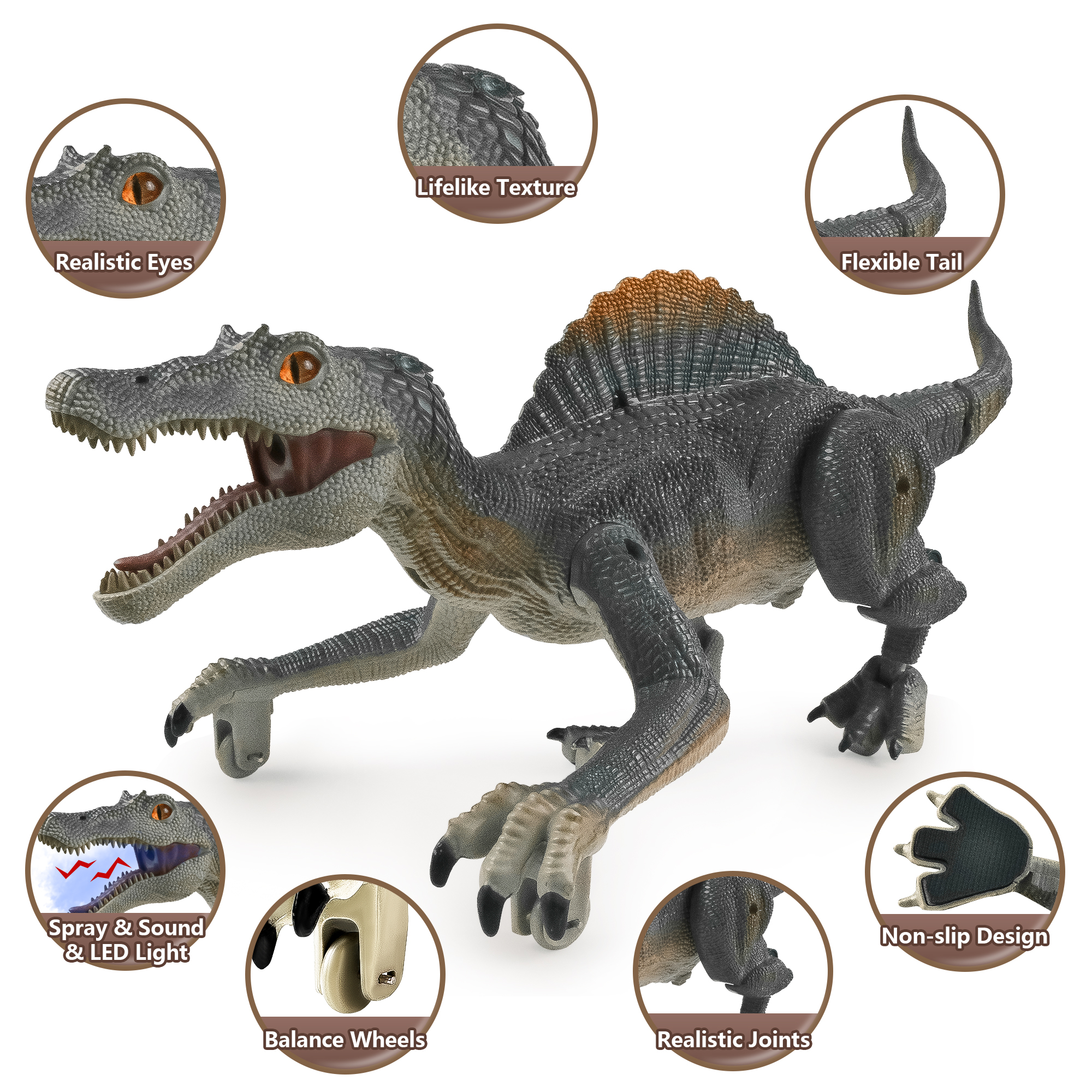 Richgv Remote Control Dinosaur Toys for Boys Kids, Electronic RC Robot Toy Walking Roaring Spray Dinosaur Gift for Birthday Christmas for Kids 3-8 Year