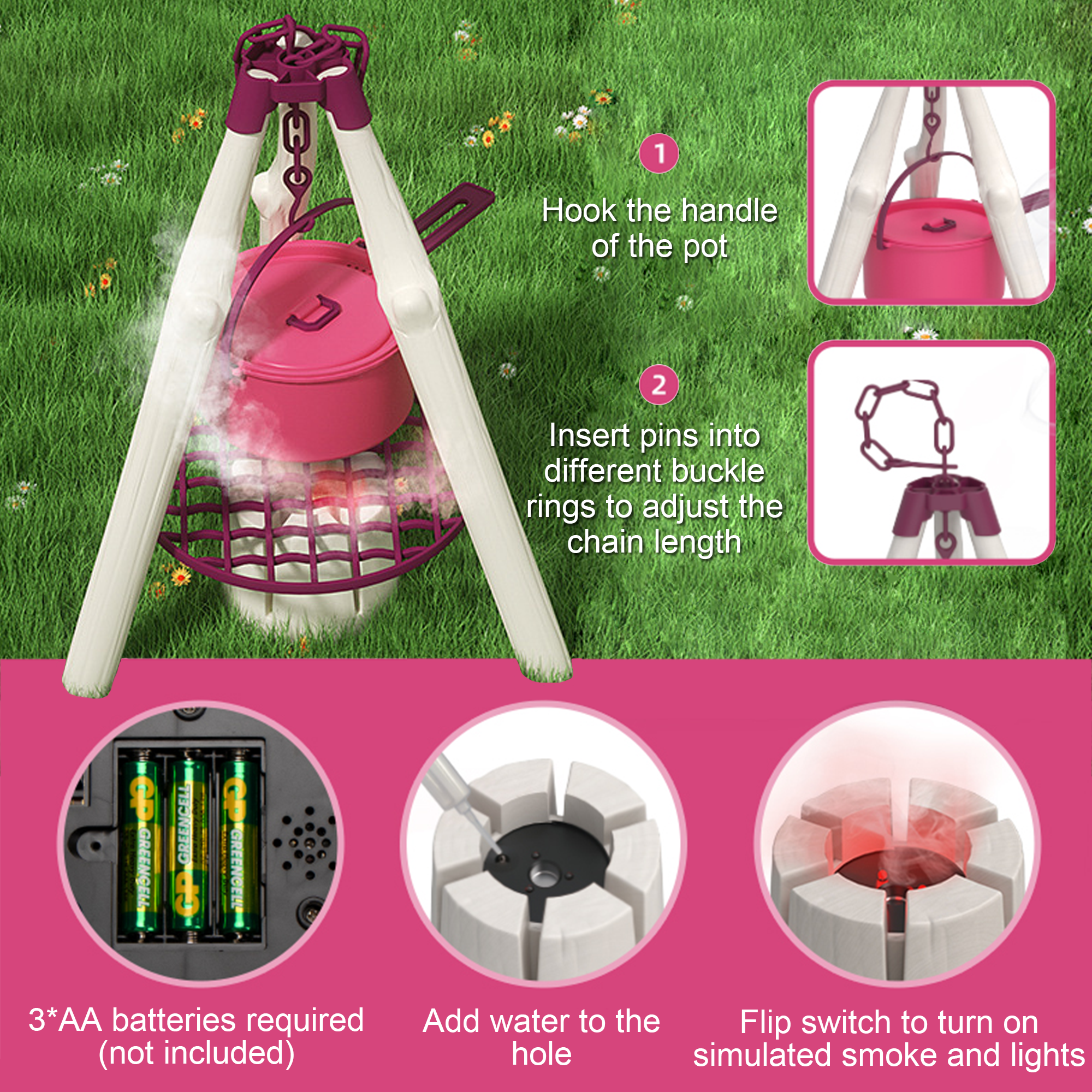 Richgv Kids Camping Toy Set with Play Table, Pretend Play Camping Toys with Folding Storage Table, Outdoor Indoor Toddler Camping Toy for Girl Boy